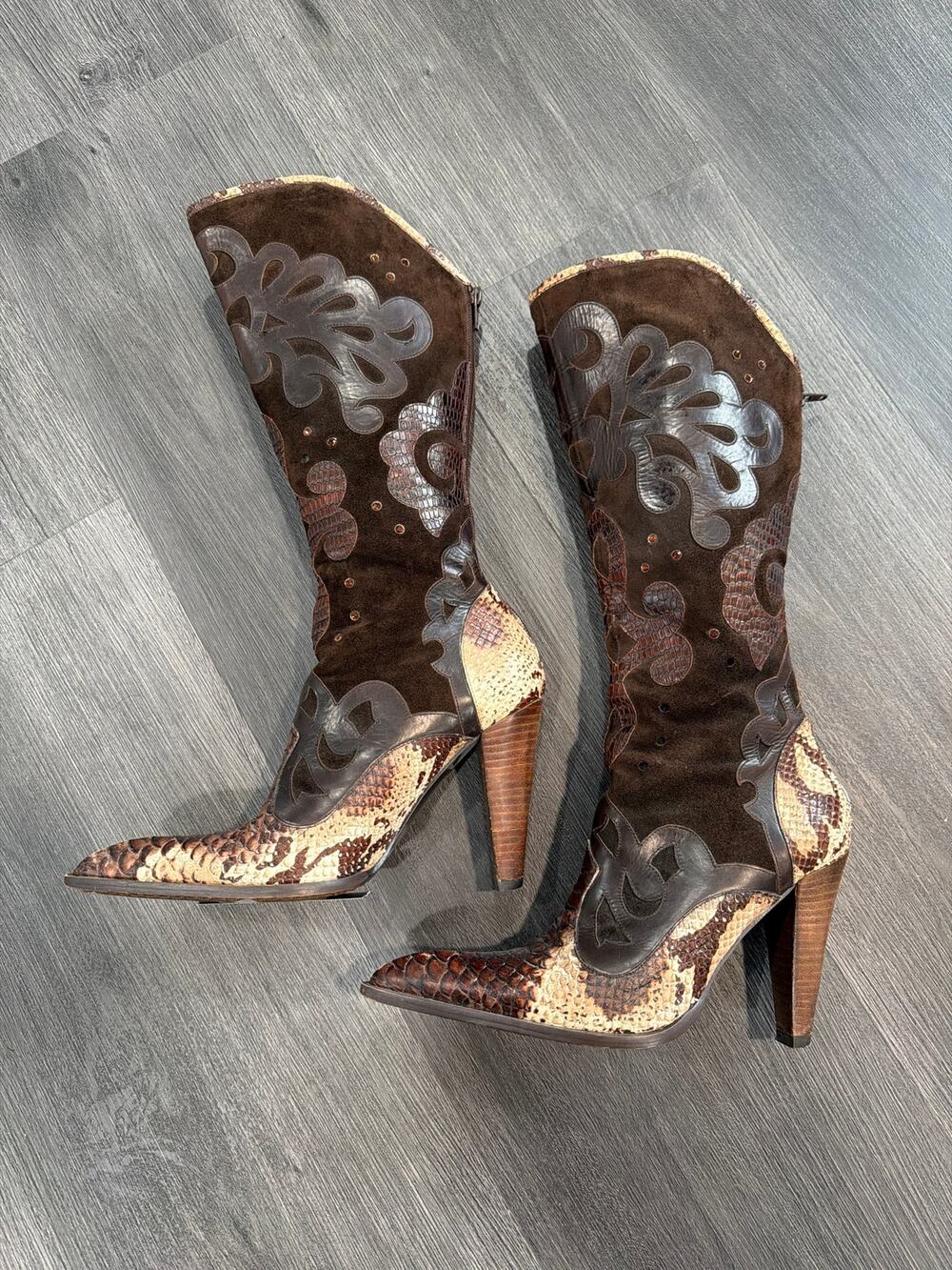 Steve Madden Leather and Suede Heeled Cowboy Boots Size 6